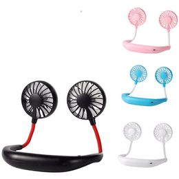 Party Favor Hand Free Fan Sports Portable USB Rechargeable Dual Mini Air Cooler Summer Neck Hanging Fan SN4287