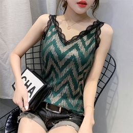Summer Korean Clothes Camis Vests Fashion Sexy Shiny VNeck Lace Women Tops Ropa Mujer Sleeveless Polyamide Tees New T04701 T200731