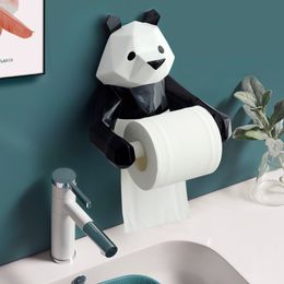 Resin Panda Figurin Gulungan Toilet Dinding Dipasang Tempat Kertas Pemegang Kamar Mandi rasi Kotak Tisu 220616