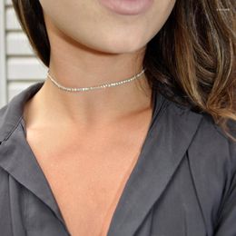 Chokers Blijery Simple 1 Row Rhinestone Crystal Choker Necklace For Women Wedding Party Silver Colour Chain Jewellery Collier FemmeChokers Sidn