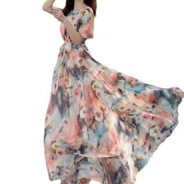 Ethnic Clothing Summer Maxi Dress Belt Boho Women Flowers Print Holiday A-line Fashion Floral Beach Loose Party Oversized Robe VestidosEthni