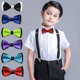 Kids' Accessories Girls' Jewellery New Fashion Boys Bowtie Cotton 2 Layers Neckwear Adjustable Children Bow Tie for Party England Style Girls Solid ties