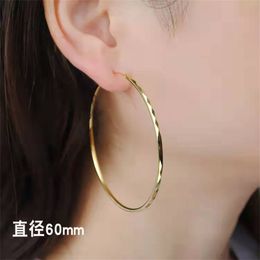 Trendy Big Hoop Earrings 18K Real Gold Plated Elegant Larger Size 60MM Women Earring Fashion Costume Jewelry