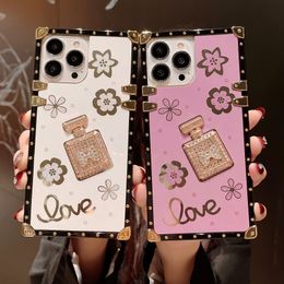 Glitter 3D bow diamond perfume bottle Cases square Designer metal shockproof phone case for iphone 13 11 12 Pro Max 7 8plus X Se cover