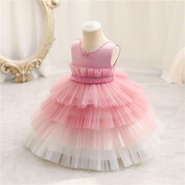 Girl's Dresses 1st Birthday Party Summer Tutu Baby Girls Dress For Wedding Pearl Princess Toddler Girl Baptism DressGirl's