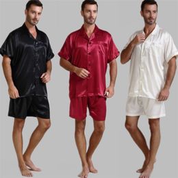 Mens Silk Satin Pajamas Pajama Pyjamas Short Set Sleepwear Loungewear U S S M L XL Solid 6Colors LJ201113