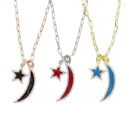 High Quality 2022 Selling Big Open Link Chain Enamel Black Blue Red Moon Star Charm Necklace Chains