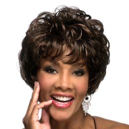 Short Curly Wigs for Black Woman Synthetic Black mixed Brown Hair Fluffy Fashion Party Daily Use Heat Resistant Wigs