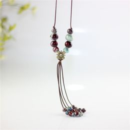 Pendant Necklaces Lady Fashion Retro Ceramic Bead Tassel Pendants For Women Ethnic Sweater Chain Jewellery AccessoriesPendant