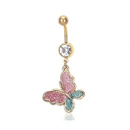 Fashion Surgical Stainless Steel Navel Piercing Color Butterfly Pendant Belly Button Rings Body Jewelry