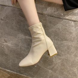 Boots Women's High Heels, Boots, British, Spring And Autumn, Short Tube, Square Beak, Thick Screen, Red, Thin, In 2022
