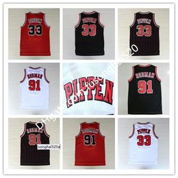 Retro #23 Michael 45 91 Rodman 33 Pippen Jerseys White Red Black Stripes Stitched Basketball Shirts Fast Sh jerseys