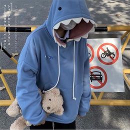 Funny Shark Patchwork Hoodies Man Autumn Kawaii Sweatshirt Oversized Casual Long Sleeve Pullover School Couple Clothes 220325