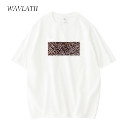 WAVLATII Women Leopard Print Tshirt Lady White Black Casual Short Sleeve Tees for Summer Lady Blue Tshirts Tops WT2119 220615