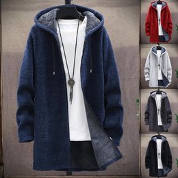 Men's Jackets Men Autumn Winter Long Sleeve Plush Liner Sweater Zipper Knitted Coat Cardigan