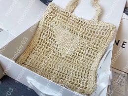 Designer handbags raffia Fibre tote bag Summer solid Colour shopping bags Embroidered Logo Luxury casual bag for women Grid Shaped Woven Bag lady purse Knitting