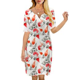 Women Dress Long Vine 3D Printed VNeck Loose Casual Short Sleeve Shift Dress for Female Dresses Prairie Chic Style 220616