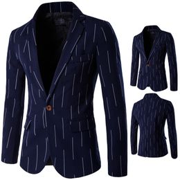 Boutique Men Suit Slim Fit One Button Striped Print Party Casual Business Coat Plus Sized Office Blazer 5XL D061