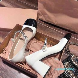 Fashion-Dress Shoes color matching high heel shoes pearl shallow women retro mary 2022