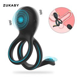 Wireless Remote Control Cockring Vibrator Clitoris Stimulation Sleeve for Penis Ring Sex Toys for Men Male Chastity Cock Rings 220606