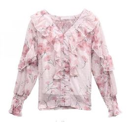 Women's Blouses & Shirts Floral Print Womens Tops And Pastel Elegant Plus Size Women Clothes Tunic Shirt Office Blouse Tunika Camisas Ropa M