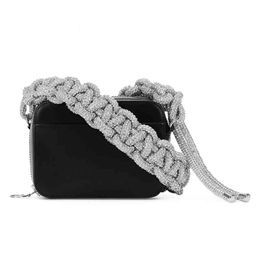 Big Pleated Rhinestone Chain Crossbody Bag for Women Sparkling Crystal Square Shoulder Purse Luxury Party Evening Handbag 220616