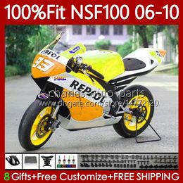 Injection OEM For HONDA NSF 100 NS-F100 06-10 Fiberglass Bodywork 116No.131 NSF-100 Repsol Yellow 06 07 08 09 10 NSF-100 2006 2007 2008 2009 2010 Glass fiber Race Fairing