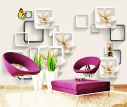 Custom Lily butterfly Photo Wallpaper 3D Mural Wall paper roll TV background 3D flooring wallpapers for living room