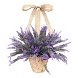 Decorative Flowers & Wreaths Lavender Basket Wreath Home Decoration Door Garland Pendant Wall Artificial Hanging B2Decorative