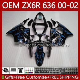 Injection Fairings For KAWASAKI NINJA ZX-6R ZX 6R 600 CC 6 R ZX-636 ZX636 Blue flames 2000 2001 2002 Body 133No.122 ZX 636 600CC ZX600 ZX-600 00-02 ZX6R 00 01 02 OEM Bodywork