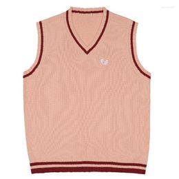 Men's Vests LACIBLE Streetwear Harajuku Knitted Vest Men Love Embroidery Colour Patchwork Sleeveless Loose Casual Kint Tank Top Pullover Guin