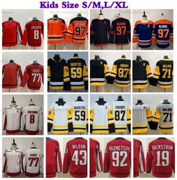 Kinder 97 Connor McDavid Hockey-Trikots 87 Sidney Crosby 71 Evgeni Malkin 59 Guentzel 8 Ovechkin 77 TJ Oshie 19 Backstrom 92 Evgeny Kuznetsov 43 Tom Wilson Jugendtrikot