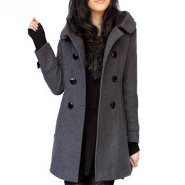 2020 Capuz de lã Cashmere Casacos de algodão e jaquetas Autumn Women Coats Winter Women Casual Slim Plus Size Size lã mistura longa LJ201106