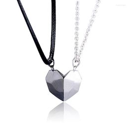 Pendant Necklaces 2Pcs Minimalist Lovers Matching Friendship Heart Couple Magnetic Distance Faceted Necklace JewelryPendant Heal22