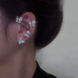 Silver Plated Metal Butterfly Ear Clips Dangle Earrings Without Piercing For Women Sparkling Zircon Ear Cuff Clip Wedding Jewellery