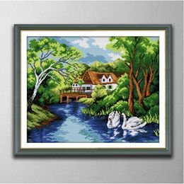 Swan House DIY cross stitch Embroidery Tools Needlework sets counted print on canvas DMC 14CT 11CT cloth