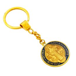 Enamel St. Benedict Medal Keychain Patron Of Travelers and Motorists Large Auto Car Protection Catholicism Key Ring K1668 Celtic Catholic Religious Jewelry