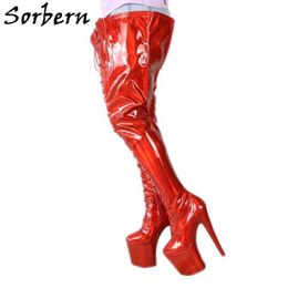 Sorbern Holografik Kasık Uyluk Yüksek Çizmeler Kadın 8 Inç Aşırı Yüksek Topuklu Lace Up Stripper Kutup Dans Boot Uzun Özel Renkler
