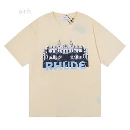 23ss New Men's T-Shirts Designer Rhude Men's T-Shirts Casino Trend HD Castle Print Short Sleeve T-Shirt Luxurys Summer Niche Casual Printed Shirt