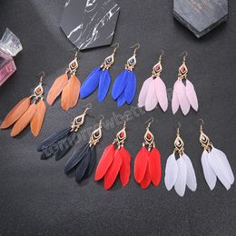 Bohemian Pink Feather Tassel Earrings for Women Boho Summer Jewelry Ethnic Indian Rhombic Beads Wedding Dangle Earring Ohrringe Hangers