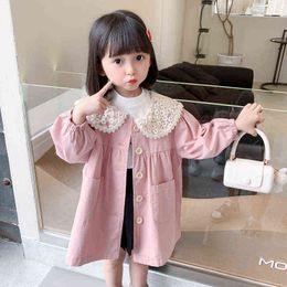 Girls Coat Spring Autumn Hooded Girls Windbreaker Coat Baby Girls Coat Children Trenchcoat Casual Lace Outfit Children Clothes J220718