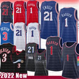 1 James Harden Joel Embiid Basketball Jersey Allen Iverson Julius Erving Mens Shirts Vintage Jerseys 3 6 21