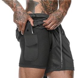 Selling 2 In 1 Shorts Men Summer Fitness Double Deck Sports Sweat Bodybuilding Sweatpants 220318