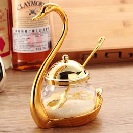 Top Aluminium Alloy Condiment Pot Seasoning Container Spice Glass Jar Salt Sugar Bowl Pepper Coffee Storage Organiser