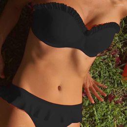 Women's Swimwear 2022 Ruffle Push Up Bikini Set Women Solid Hard Pack Split Swimsuit Female Off Shoulder Bathing Suit Brazilian Biquinis