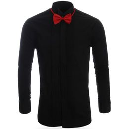 male uniform dress UK - Men's Dress Shirts Oversized Black Shirt Slim Fit Men Long Sleeve Formal Tuxedo Casual Dress-shirt Waiter Uniform Male Plus Size