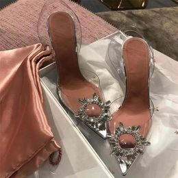 Luxury Sandals Women Pumps Transparent PVC High Heels Shoes Sexy Pointed Toe Slip-on Wedding Party Brand Fashion Shoes for Lady 220516