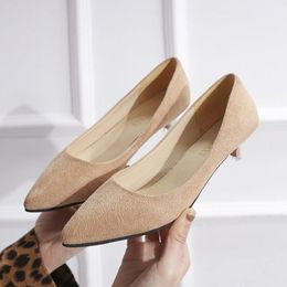 Dress Shoes 3cm Shallow Women Pumps 2022 Solid Flock Casual Woman Low Heels Pointed Toe Office Ladies Plus SizeDress