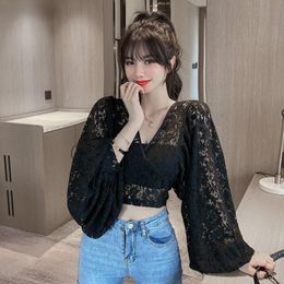 Women's Blouses & Shirts Blouse Women Summer Fashion Batwing Sleeve Lace Sexy V-neck Slim Mature Female Backless Office Party Leisure Street