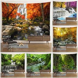 Landscape Waterfall Carpet Wall Hanging Flowers Mysterious Forest Tree Jungle Large Wall Carpet Art Aesthetic Room Decor Bedroom J220804